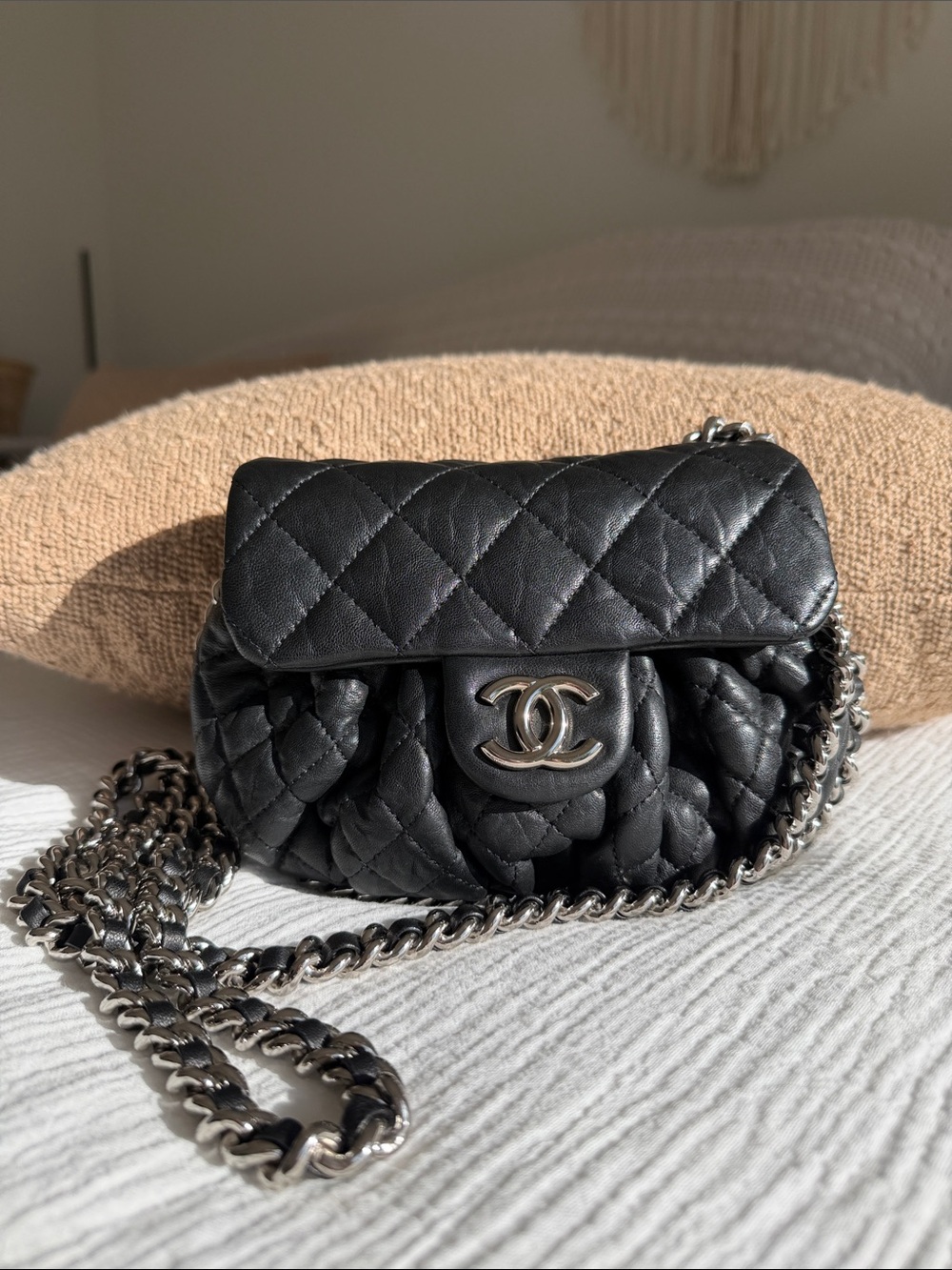 Chanel Chain Around Flap Bag Black Lambskin Silver HW w/ COA - Picture 6 of 11